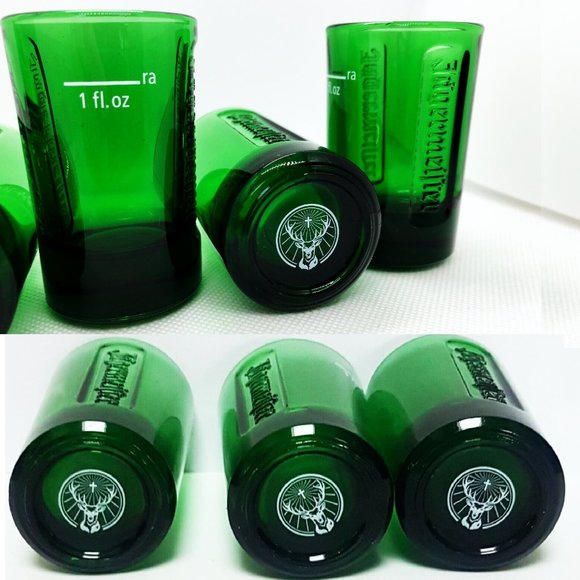 NEW (6-PACK) JAGERMEISTER HEAVY DUTY GLASS GREEN LOGO SHOT GLASSES EMBOSSED SET - Picture 9 of 9